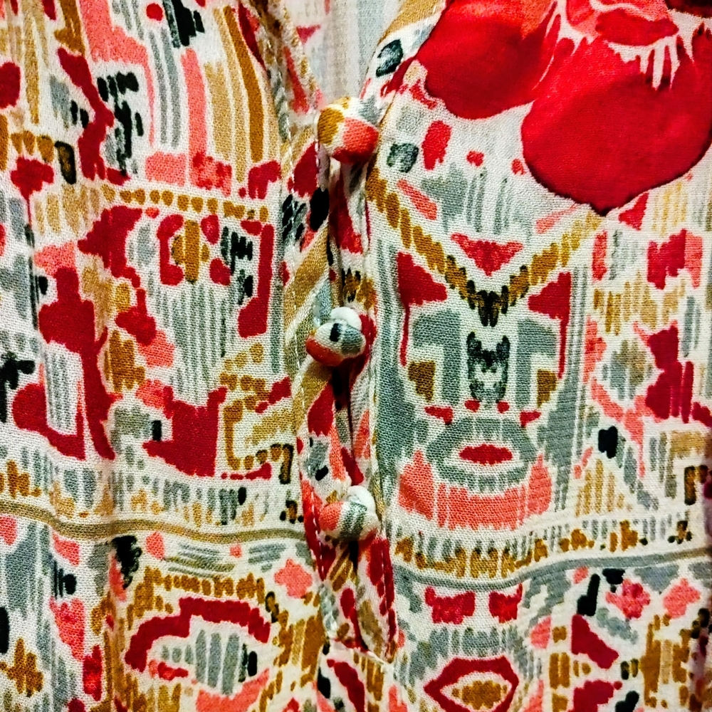 Tribal: Small Flowy Printed Crepe Blouse – Scarlet Multi - Picture 8 of 13